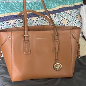 Michael Kors Cognac Leather Tote with Gold Logo Charm
